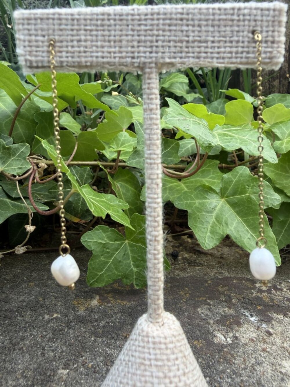 Ramla Pearl Drop Earrings 14k Gold Plated Dangle Minimalist Beachy Coastal NEW